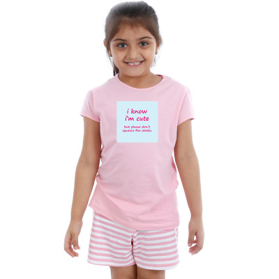 Pink Half sleeve Girls Pyjama- Cheeky Quotes